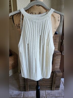 Lightweight Cream Ribbed Halter Sweater Top - Women's